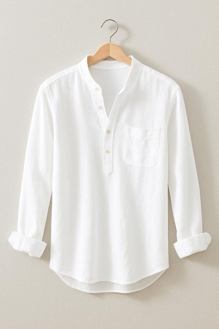 Chemise popover en lin pour hommes _ style européen pour les voyages estivaux