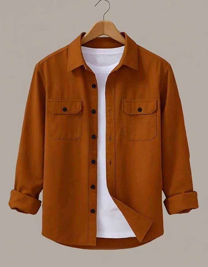 DEELMO Men’s Stylish Cotton Blend Casual Shirt __ Full Sleeve Button-Down Shirt with Dual Flap Pocke