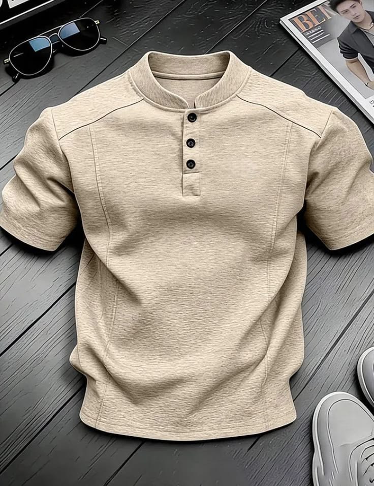 Fashion Deconstruction Splicing Design Tshirts Mens Henry Collar Loose Short Sleeve Polo Shirt 2026