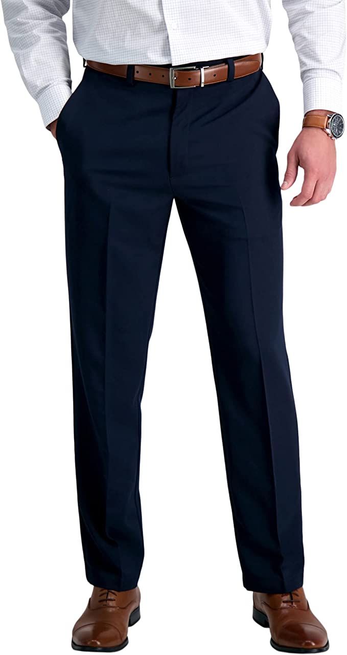 Haggar Men's Cool 18 Stria Hidden Expandable Waistband Plain Front Pant