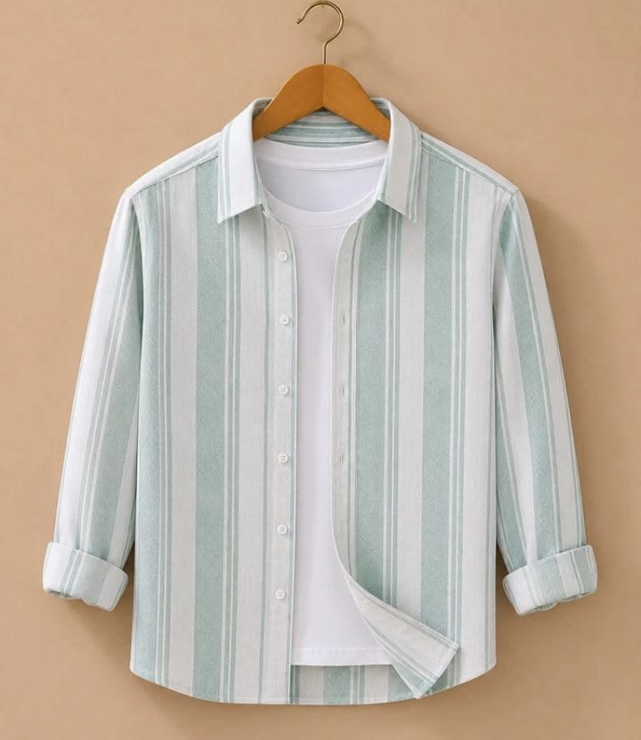 Men Slim Fit Stripped Spread Collar Casual Shirt